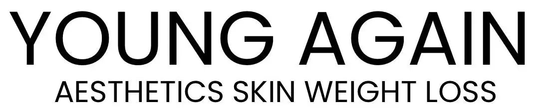 Young again aesthetics skin weight loss logo in bold black sans-serif font.
